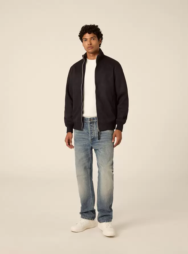 Chaqueta de antelina con cuello alto y cremallera