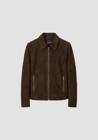 Abrigo color óxido slim fit en auténtica piel agamuzado