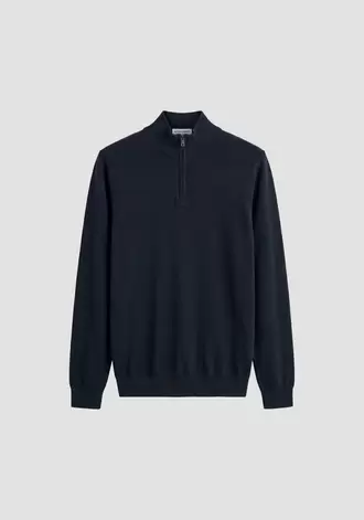 Jersey cuello alto azul intenso regular fit con cremallera en mezcla de lana super suave