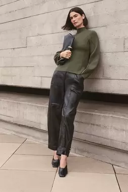 Leather Barrel Leg Trouser