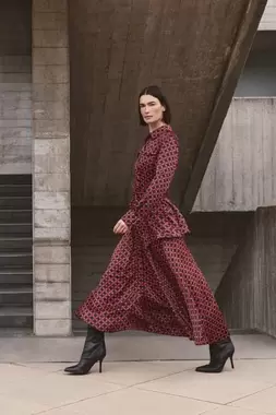 Tailored Printed Satin Viscose Belted Maxi Shirt Dress