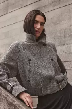 Wool Herringbone Short Trench Coat