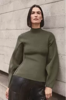 Knit Wool Look Rounded Sleeve High Neck Jumper