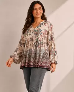 Blusa Estampada Cuello Mao Multicolor