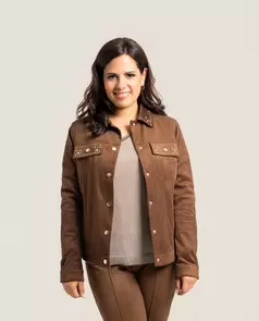 Chaqueta Abotonada Efecto Ante Joyas Marron Camel