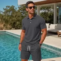Men's 2 Piece Set Polo Shirt and Shorts Set Polo Shirt and Beach Shorts Set