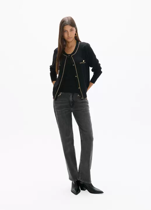 Cropped Straight-Leg Denim with Chain Detail