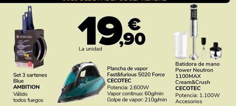 Ambition/Cecotec - Set 3 Sartenes Blue/Plancha De Vapor Fast & Furious 5020 Force/Batidota De Mano