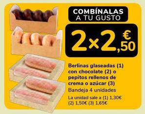 Berlinas Glaseadas Con Chocolate O Pepitos Rellenos De Crema O Azucar