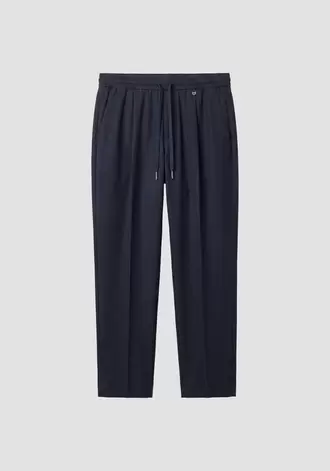 Pantalones "Neil" azul marino regular fit en viscosa elástico con cinta en cintura y placa metálica