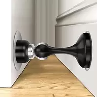 Magnetic Door Stoppers Stainless Steel Heavy Duty Wall Floor Mount No Drill 3M Adhesive and Screws Strong Magnet to Keep Door Open (Black)