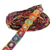 1 Yard Sequin Lace Ethnic Embroidery Ribbon Sewing Lace Fabric Handmade Accessories Sewing Decoration Embroidery Fabric for Bags Clothes Craft Accessories