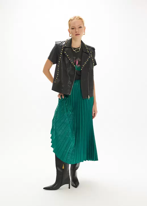Leather Effect Vest with Gold Studs