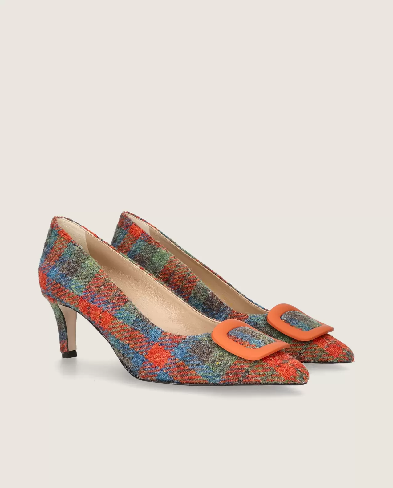 Noa pump in tartan print textile