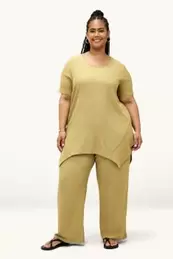 Pantalón de jersey - mid waist - wide leg - con textura