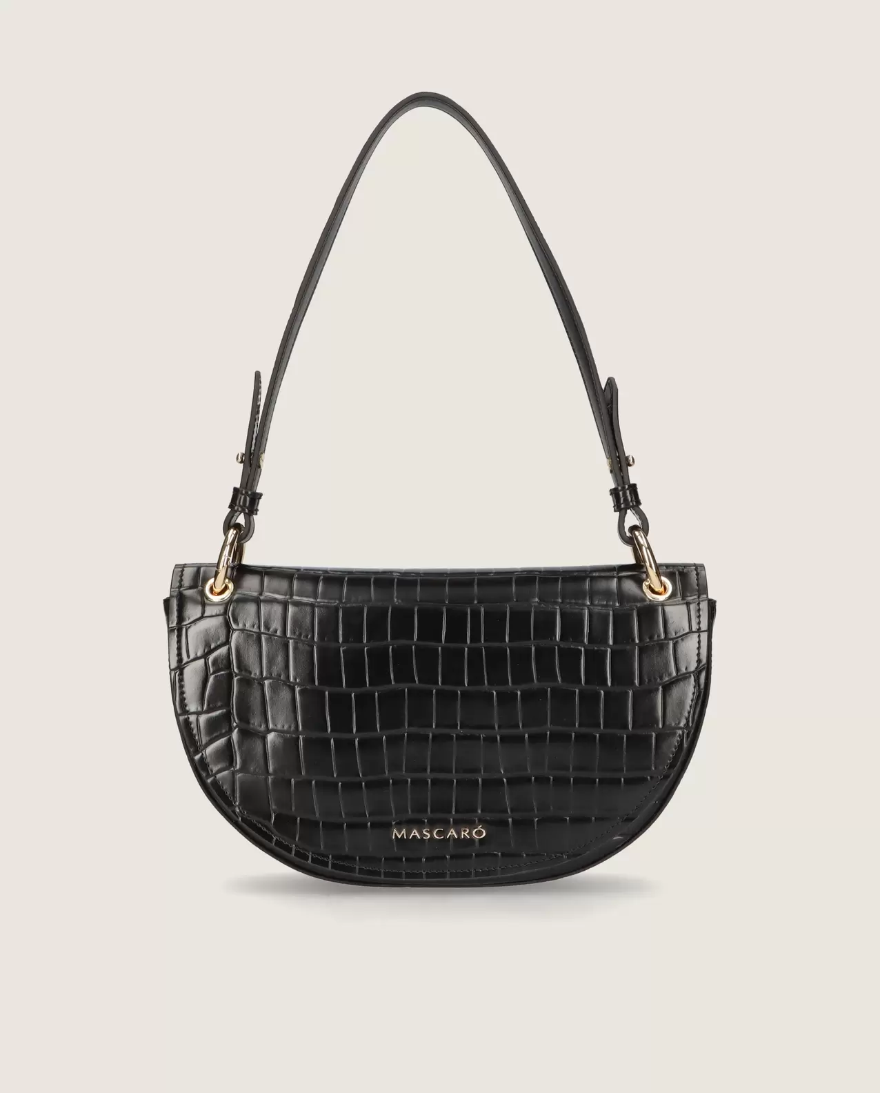 Sella bag in black crocodile printed leather