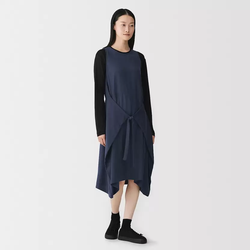 Vestido tipo pichi de mezcla de cupro y con lazo frontal para mujer