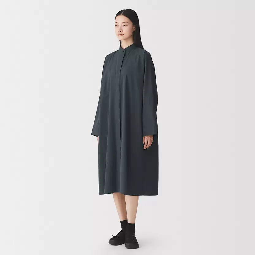 Vestido camisero de algodón y lana con cuello mao para mujer