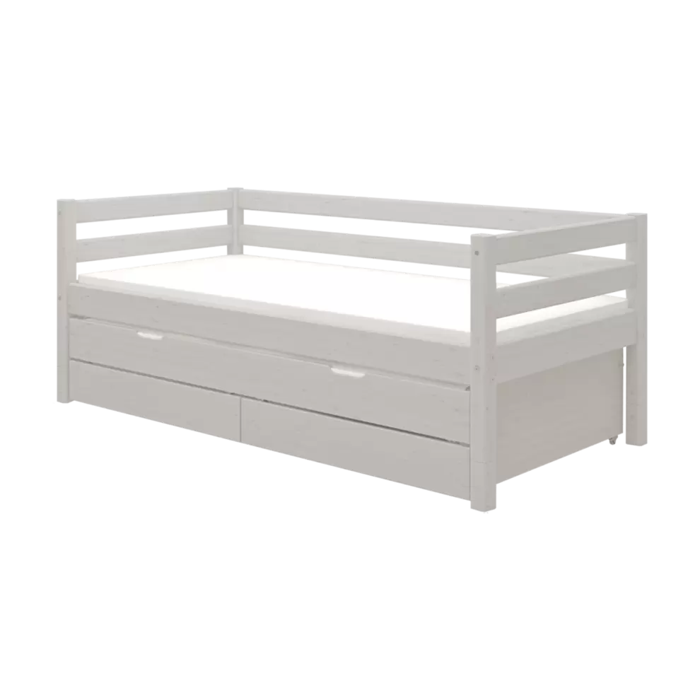 Single Bed 90x200 cm with Pull-out Bed 90x190 cm, Storage and Safety Rail, Grey