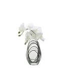 Composition d'Orchidée Artificielle avec vase et herbe d'ours 29cm - Blanc