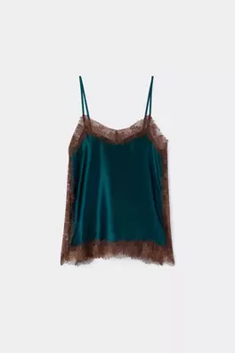 Top de Raso de Seda con Encaje en Contraste Lace P...