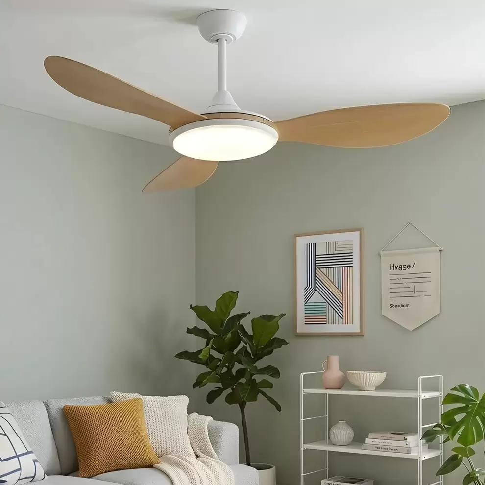 VENTILADOR DE TECHO DC LED 24W 3 PALAS COLOR MADERA KONA