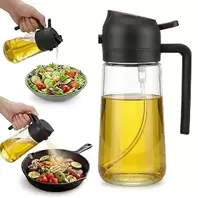 470ml / 16oz Glass Oil Steamer for Cooking - 2 in 1 Oil Dispenser Bottle Spray and Pour for Kitchen Salad BBQ Air Fryer Black