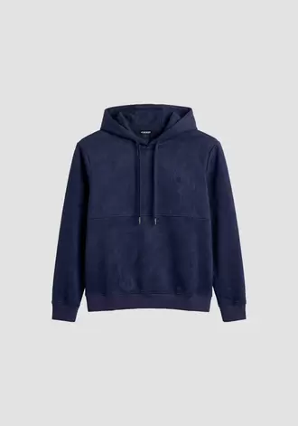 Sudadera con capucha azul marino relaxed fit en tejido agamuzada con logo en relieve