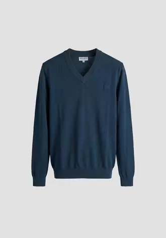 Jersey cuello en pico azul navy regular fit de manga larga en mezcla de lana super suave