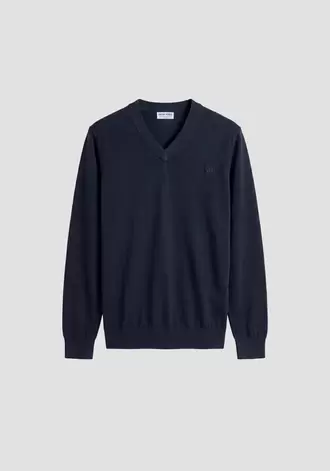 Jersey cuello en pico azul intenso regular fit de manga larga en mezcla de lana super suave