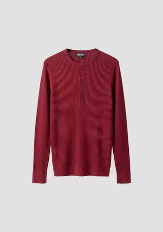 Jersey cuello redondo color vino slim fit con botones en mezcla de lana super suave