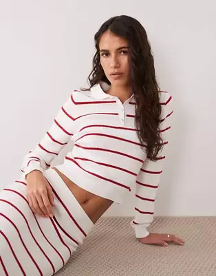 Miss Selfridge - jersey con cuello polo a rayas, conjunto