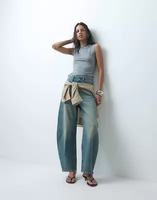 ASOS DESIGN - vaqueros barrel de talle alto con lavado vintage