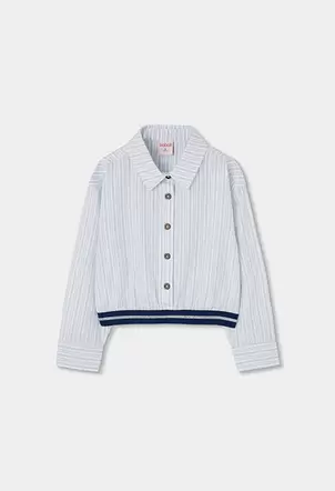 Camisa popelín niña blanca rayas azules