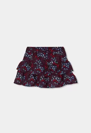 Falda estampado flores azul marino con volantes