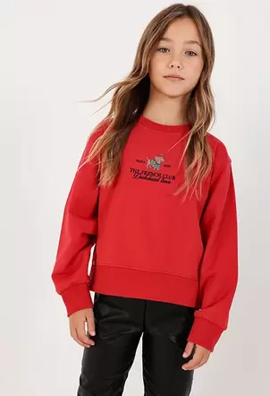 Sudadera felpa niña granate bordado perro