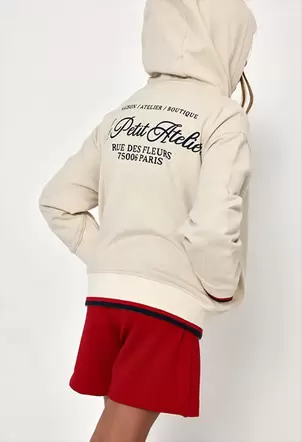 Chaqueta felpa niña crudo con capucha