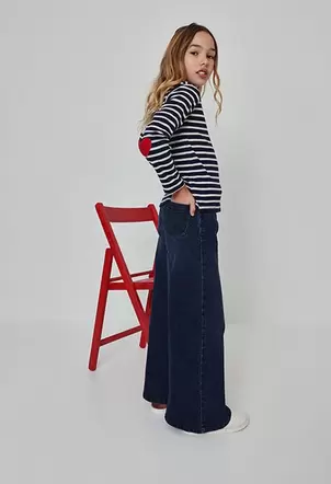 Pantalón denim niña azul wide leg elástico