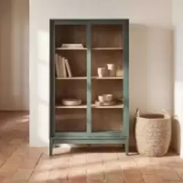 Illa - Vitrina de 2 puertas correderas de cristal verde oscuro 90 cm