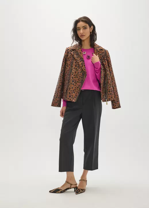 Ankle-Length Pants with Pleats and Buckle Detail