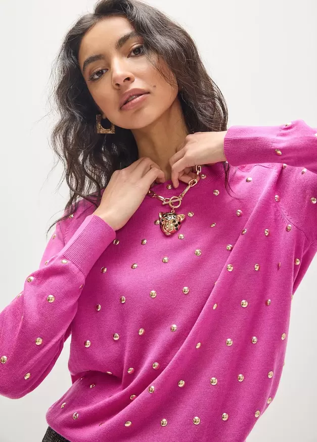 Round Studs All Over Sweater