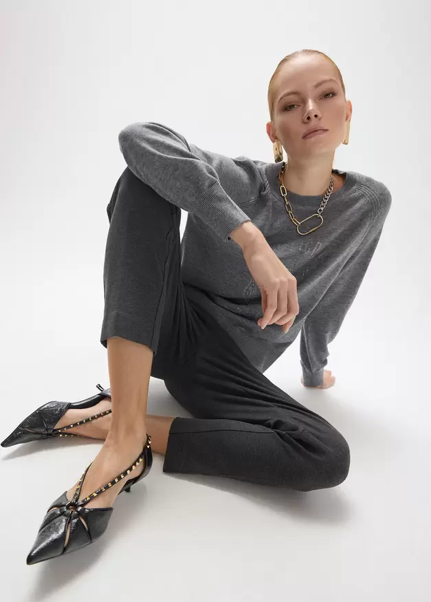 Faux Leather Effect Pants with Strass