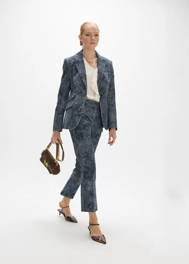 Flared Printed Corduroy Trousers