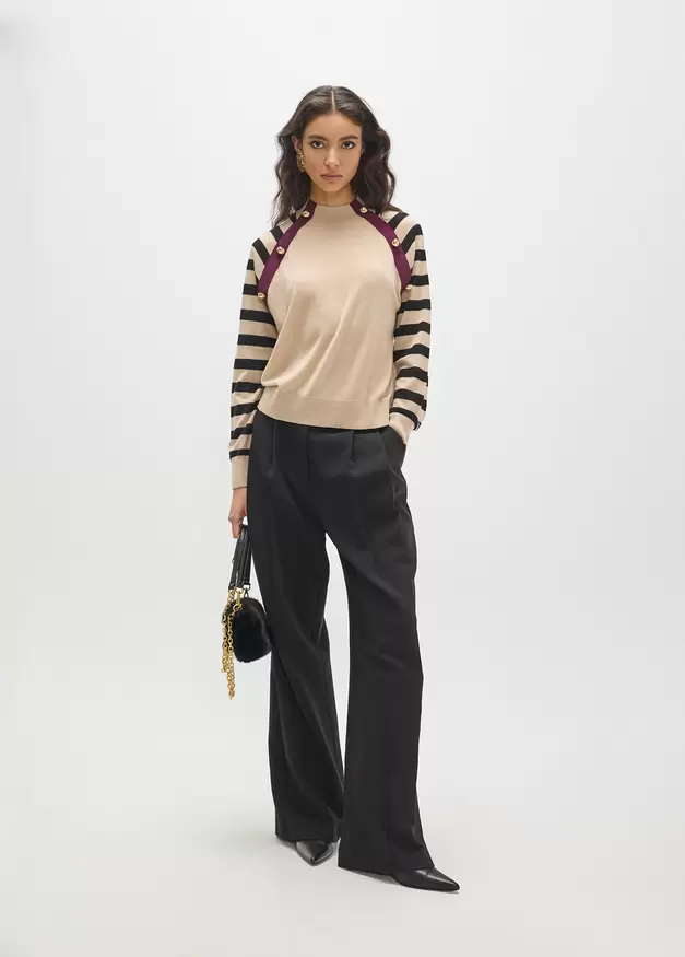 Pleated Trousers with Buckle and Snaps
