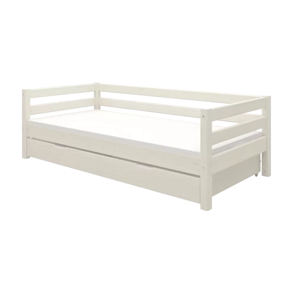 Single Bed 90x200 cm with Pull-out Bed 90x190 cm, White Washed