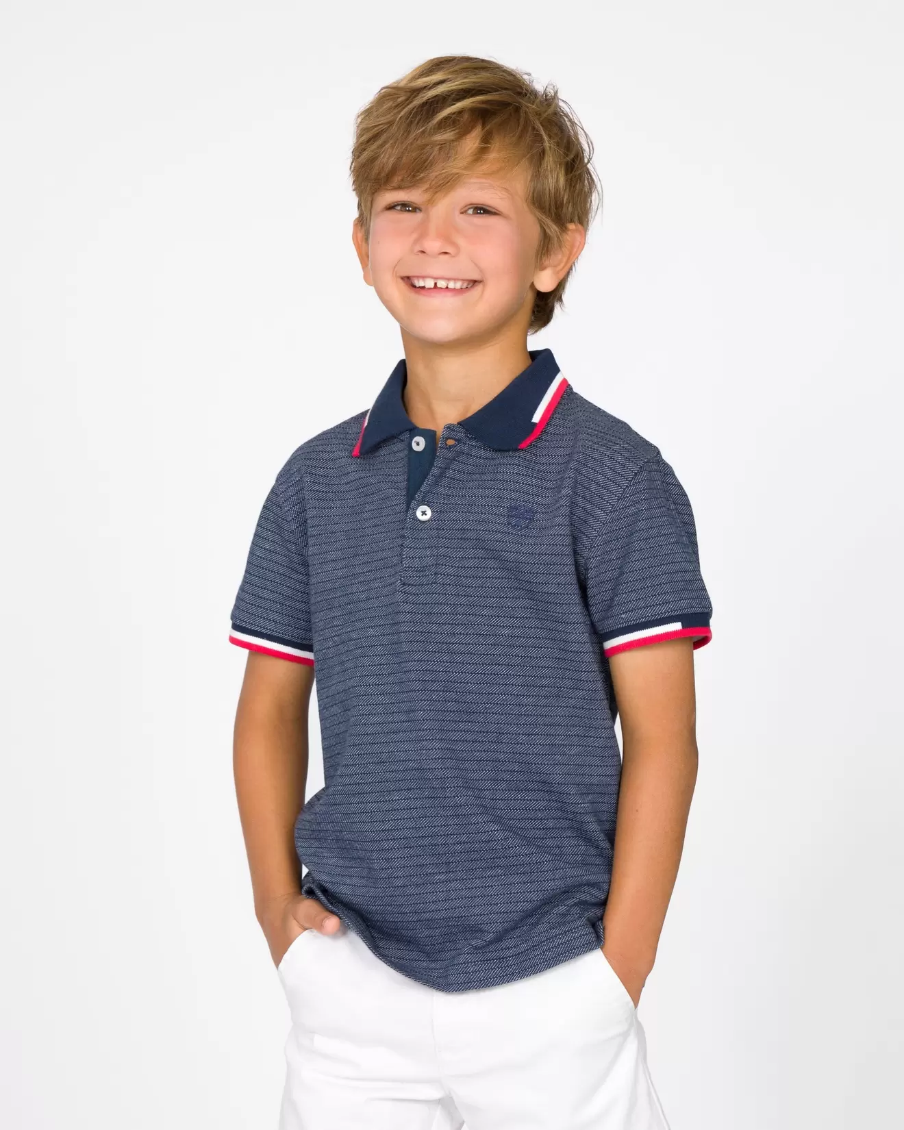Polo niño marino rayas manga corta