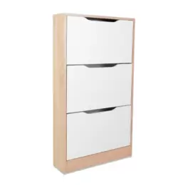 Mueble Zapatero con 3 Puertas, Estrecho, Color Cambria y Blanco, Medidas: 107 cm (Alto) x 60 cm (Ancho) x 17,3 cm...