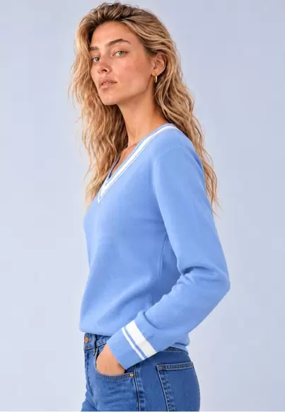 Sweater V-neckstripe AZUL CELESTE