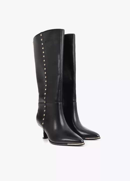 High Boot with Customized Heel and Studded Strap Detail