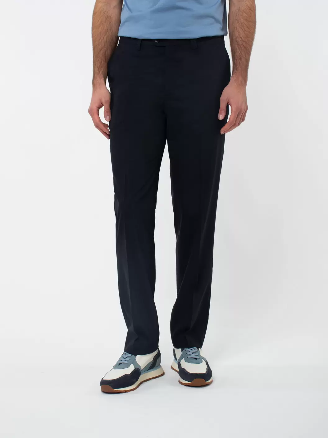 Regular fit melange flat front trousers